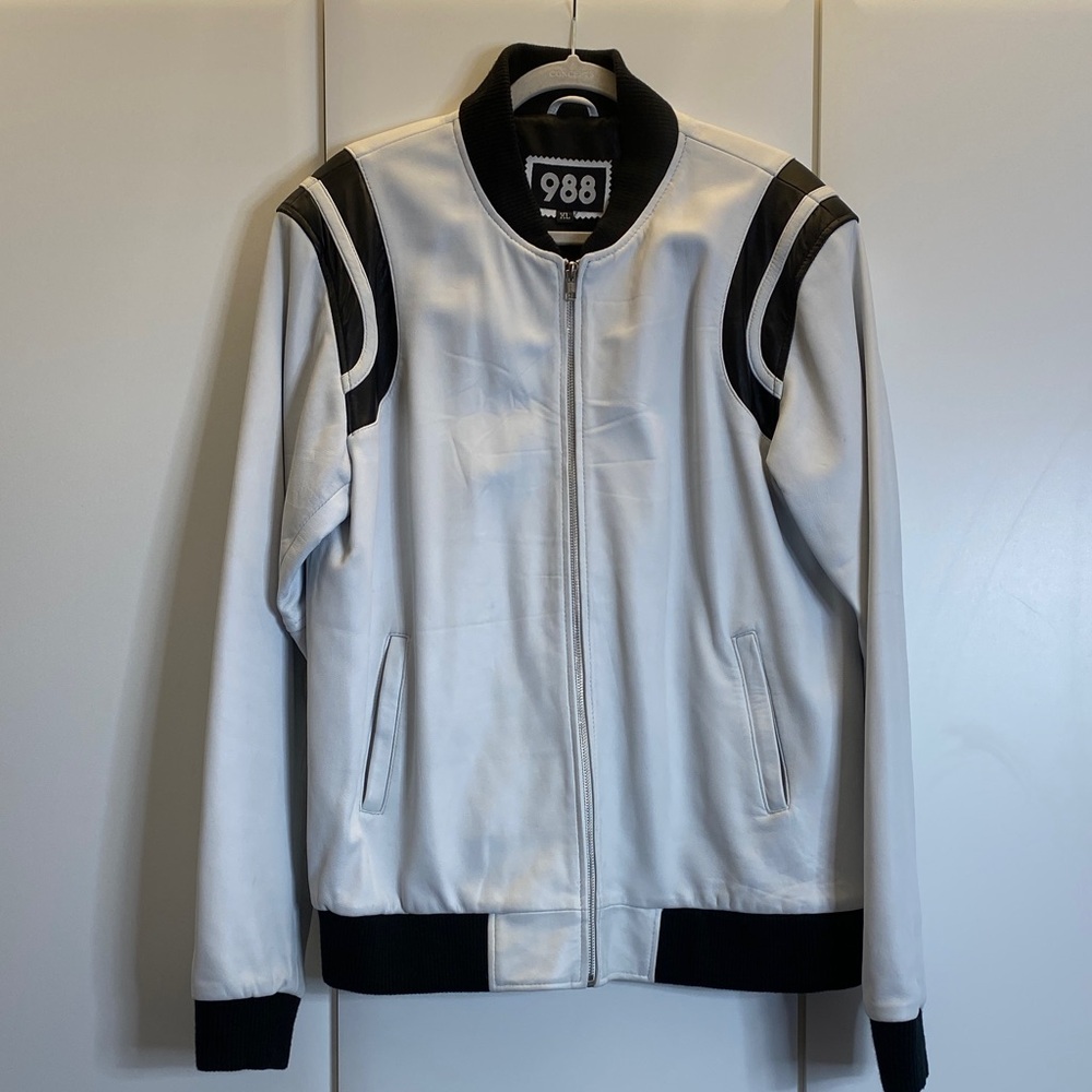 Men's XL White and Black Varsity Jacket